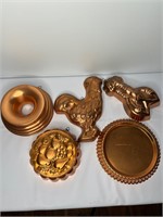 Lot of 5 Coppertone Dessert Molds Rooster Crab