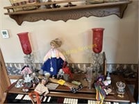 2 Glass Lamps, Dolls, Puppets -
