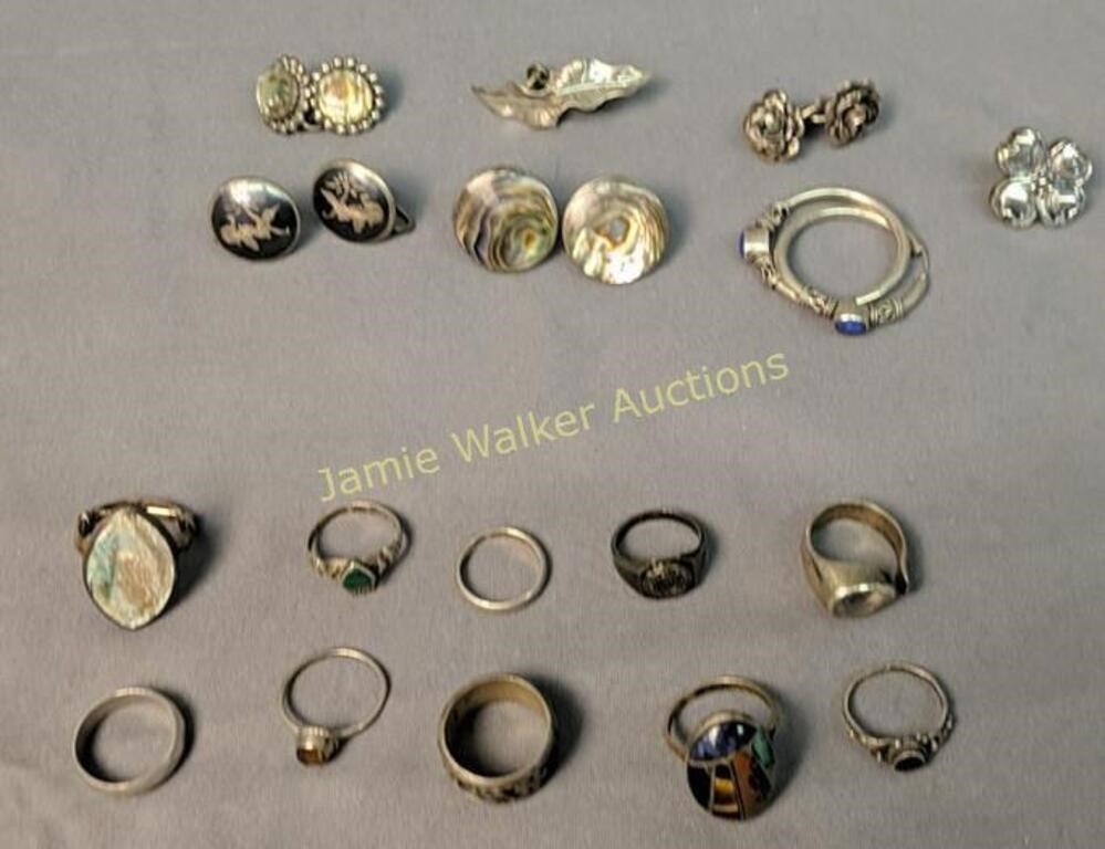 Sterling Silver Rings, Earrings Etc 51.2 Dwt