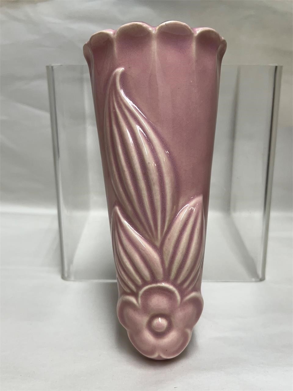 Mid Century Pink Ceramic Floral Wall Pocket Vase