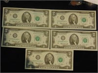 (5) 1976 Crisp $2 Bills In Sequence
