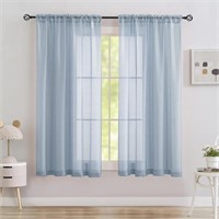 Dusty Blue Sheer Curtains Textured Rod Pocket