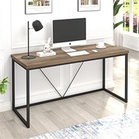 Foluban Industrial Computer Desk, Rustic Wood And