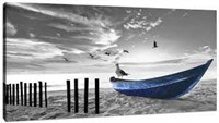 Canvas Wall Art For Living Room Blue Boat Ocean