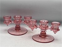 Vintage Pink Depression Glass Candelabra Candle