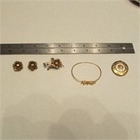 locket, earrings, bracelet, pin
