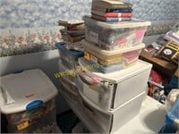 7 Plastic Containers of Sewing & Craft Items