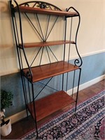 Bakers rack.  Wood and metal.  Look at the photos