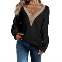 XL  Fantaslook Women's Lace V Neck Pullover Sweate