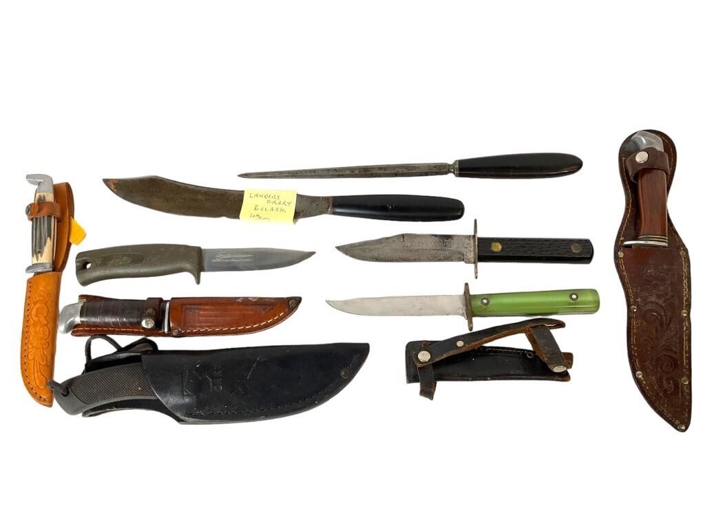 9 Vintage Knives & Sharpener