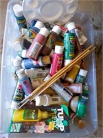 Tote full of Acrylic paints, 3 brushes