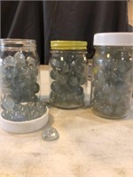 3 Jars Of Marbles (glass??)