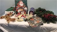 Tote of Christmas Garland,Towels,Pix,Fabric,Swag