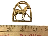 Early 1900s gold tone equestrian horse pin brooch