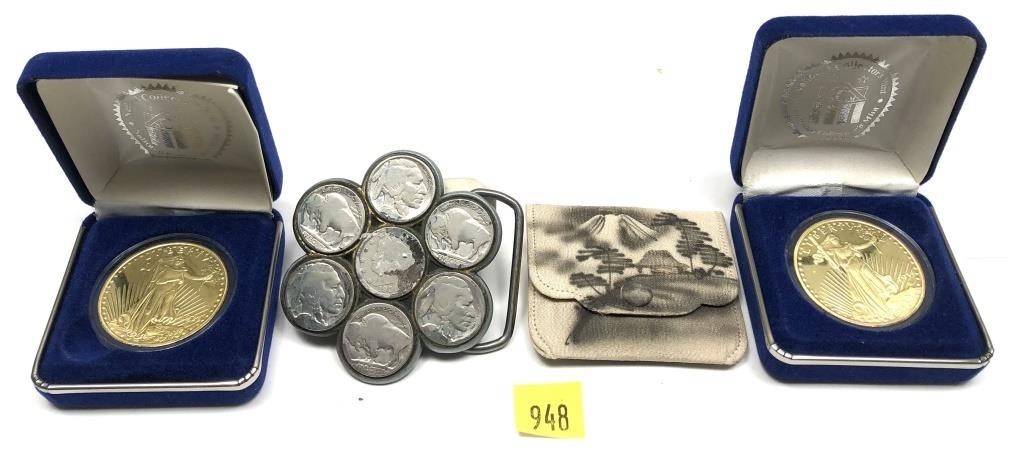 Lot, tokens and belt buckle