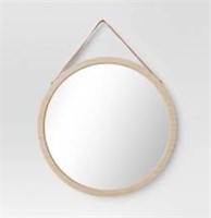 Circle Wall Mirror: Light Brown Faux Leather