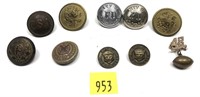 Lot, military buttons and more, 9 pcs.