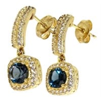 Natural London Blue Topaz Dangle Earrings