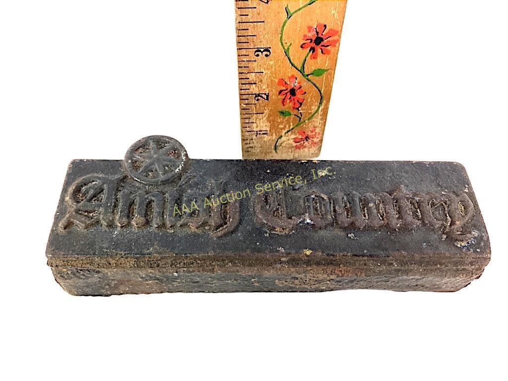 Cast Iron letterpress, branding, sign "Amish