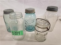 5- VTG/ANTIQUE GLASS JARS, DIFFERNT SIZES