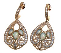 Stunning Opal & White Sapphire Chandelier Earrings