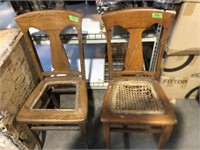 Two wooden chairs, one without Rattan, one with