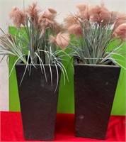 11 - PAIR OF PLANTERS W/ FAUX FLOWERS 31"T