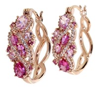 Stunning 3.30 ct Pink Sapphire Hoop Earrings