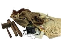 Civil War animal hide, horns, hand tools.