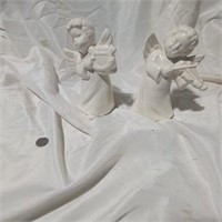 Set Of 2 White Glazed Ceramic Figurines Angels