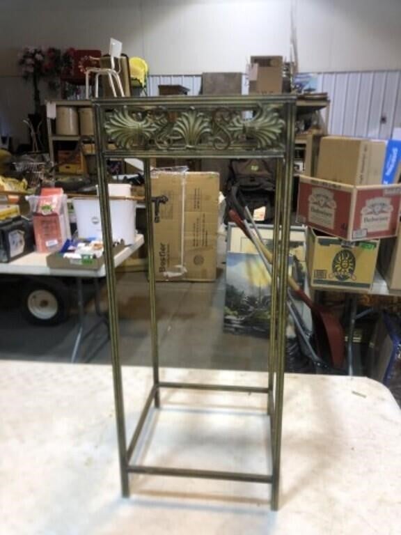 Metal plant stand with glass table top and