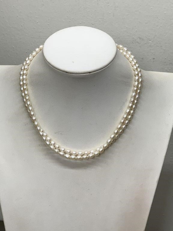 DUAL STRAND PEARL NECKLACE W/ STERLING CLASP