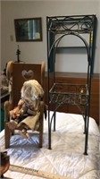 Metal plant stand w/ rabbit in wood chair