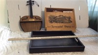 H Fiddleworks Wall Hanging,Wood Box & contents