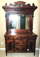 Antique Hutch with Beveled Mirror