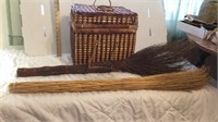 Wicker Basket + Pair of Handmade Brooms.