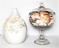 Stoneware Vase & Applied Roses