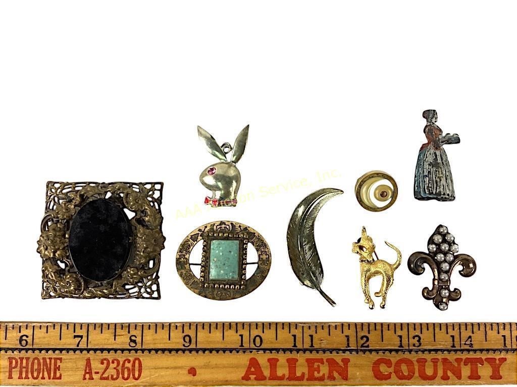 Costume jewelry brooches, pins, Playboy bunny