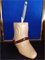 NEW- Large Ceramic Cowboy Boot Holds New T-Brush
