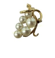 Gold tone snake brooch faux pearls, red & green