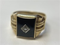Men's 10K Black Onyx and Diamond Ring