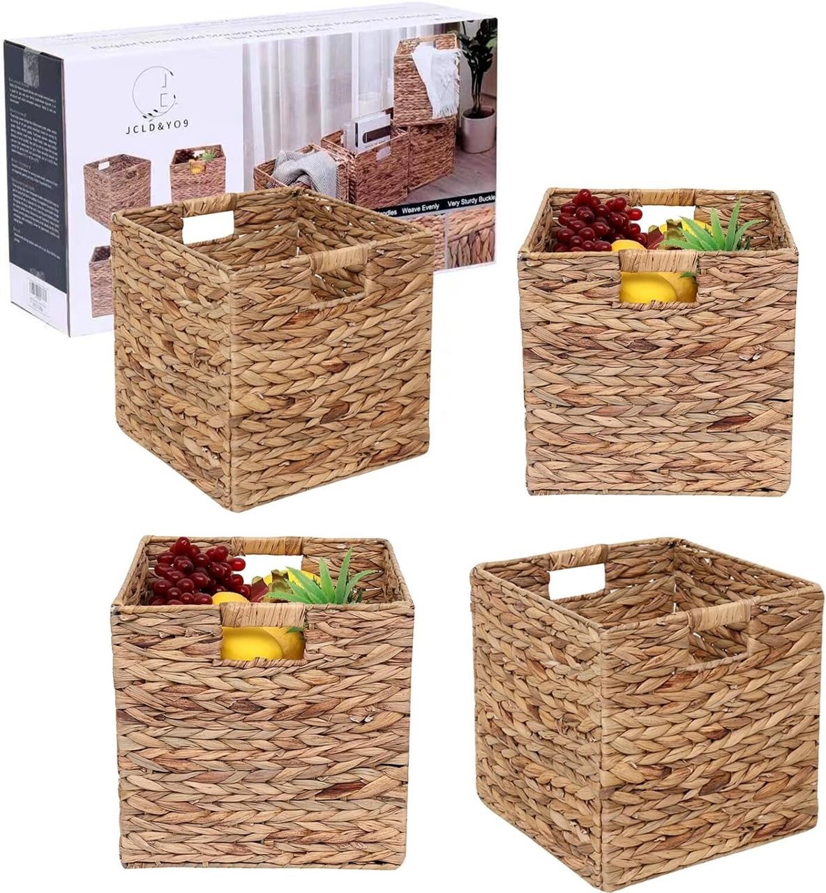 Foldable Hyacinth Baskets 12x12x12in  Set of 4