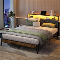 Queen Bed Frame with Storage & LED  USB Station