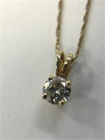 14K Diamond Solitaire Pendant, 1/8 ct. & Chain