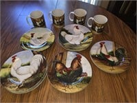 Chicken and rooster plates and mugs