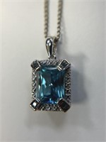 14K Blue Topaz Pendant and Chain