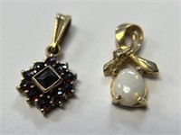(2) 14K Pendants- 1 Opal & Diamond and 1 Garnet