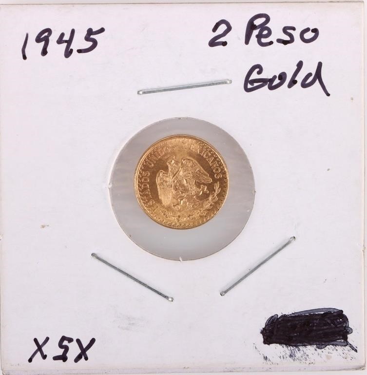 GOLD 1945 DOS PESOS MEXICAN GOLD COIN