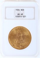 1924 SAINT GAUDENS DOUBLE EAGLE GOLD COIN MS63 $20