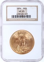 1924 SAINT GAUDENS DOUBLE EAGLE GOLD COIN MS63 $20